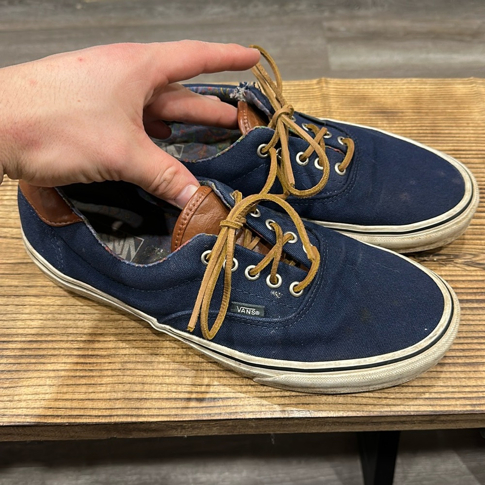 Vans with leather laces. Blue and leather size 12.